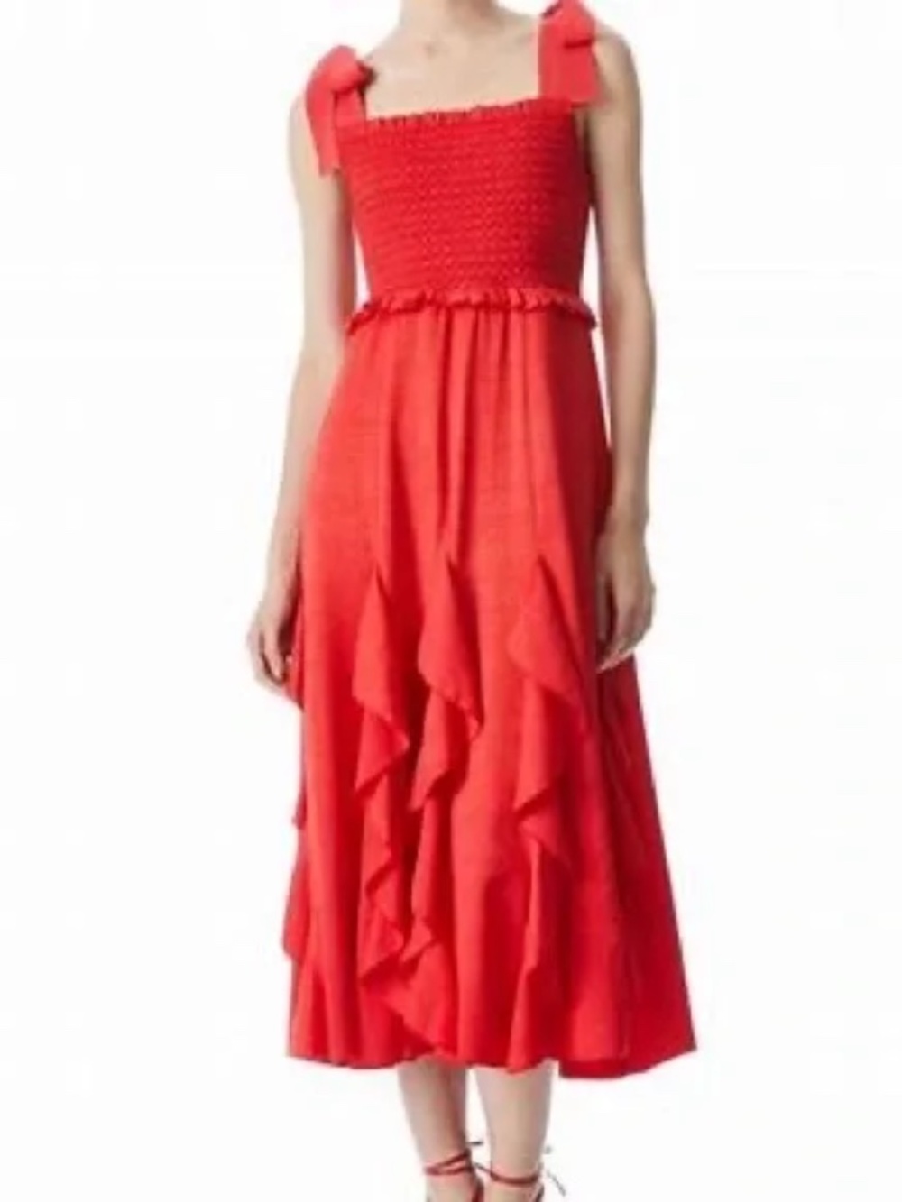 Alice + Olivia Jocelyn Bold Poppy Red Tie Shoulder Ruffle Dress